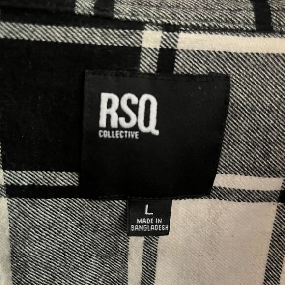 RSQ Flannel Shirt Men's L‎ Black White Check Button Up Casual Outdoors Work - Picture 10 of 10